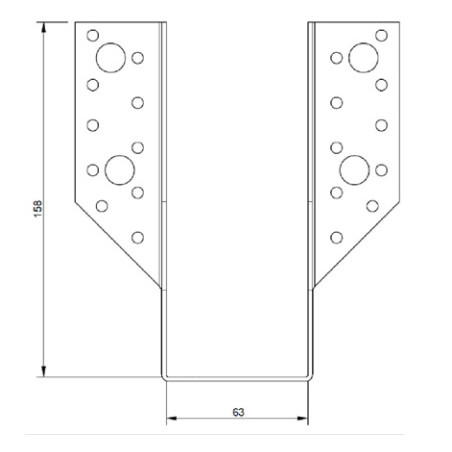 1 x Colgador de vigueta en forma de U con Aletas exterior 63X158 Acero cincado negro