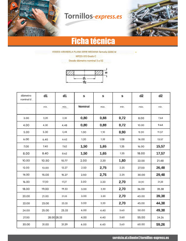 1 x Arandela plano M14X30X2.5 METRO Latón
