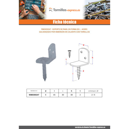 1 x Soporte en forma de L para panel tejido con tornillo 30X2 fuerte resistencia a la corrosión Acero galvanizado en