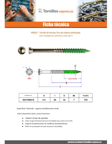 1 x Tornillo terraza cabeza fresada/testa...