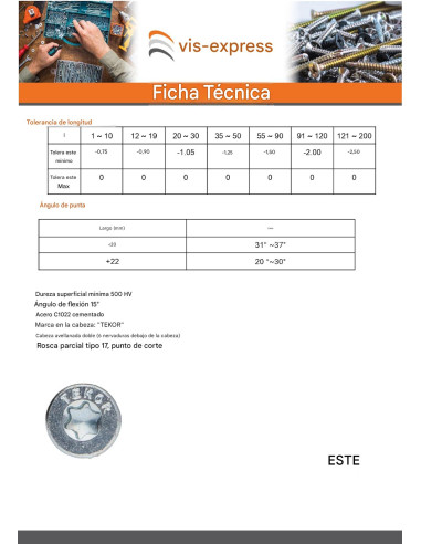 1 x Tornillos para madera TEKOR cabeza...