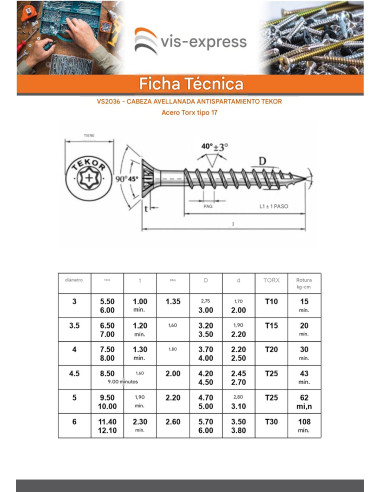 1 x Tornillos para madera TEKOR cabeza...