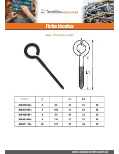 Tornillo de ojo madera Inoxidable A4 Negro 6X100 roscado... 2