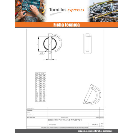 1 x Pasador clips 8X45 para Tubo Bicromato
