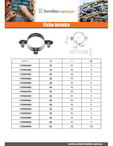 1 x Abrazadera metálica para manguera M7X150...