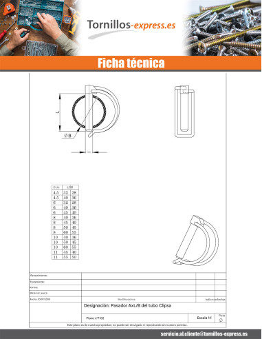 1 x Pasador clips 8X60 para Tubo Bicromato