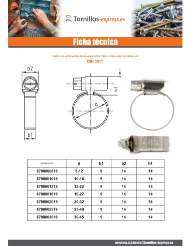 1 x Abrazadera Inox W5 diámetro 20 con 32 banda...