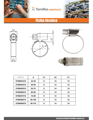1 x Abrazadera Inox W5 diámetro 20 con 32 banda...