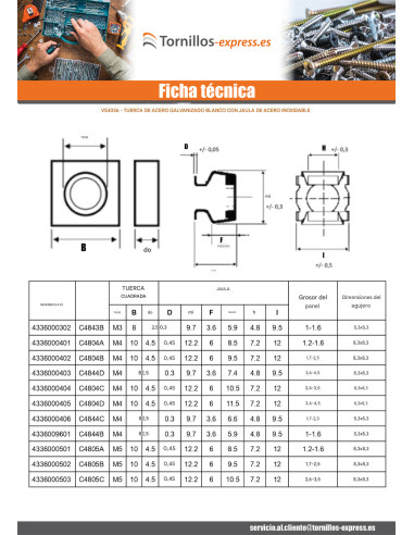 1 x Tuerca tapón Inox Cincada C4806C M6 grosor...