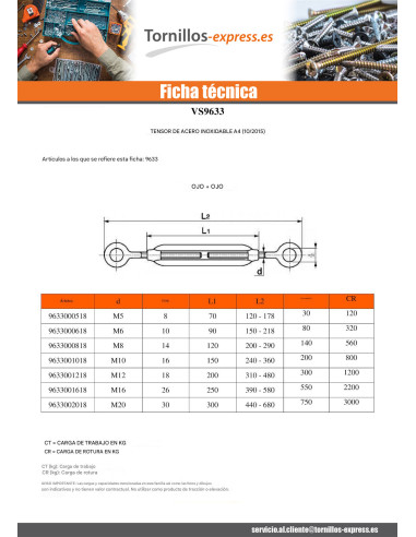 1 x Tensor ojo ojo M5X70 ojo 8 Inoxidable A4