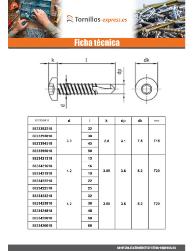1 x Tornillo autoperforante cabeza cilíndrica...