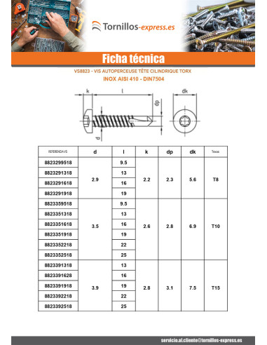 1 x Tornillo autoperforante cabeza cilíndrica...