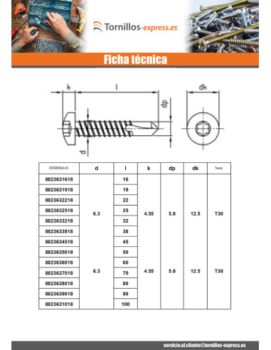 1 x Tornillo autoperforante cabeza cilíndrica...
