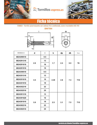 1 x Tornillo autoperforante cabeza...