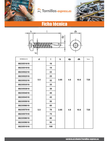 1 x Tornillo autoperforante cabeza cilíndrica...