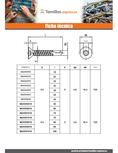 1 x Tornillo autoperforante cabeza...