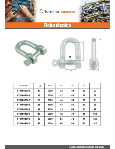 1 x Grillete Recta con Tornillo de ojo con ojo...