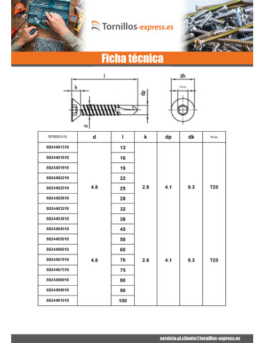 1 x Tornillo autoperforante cabeza...