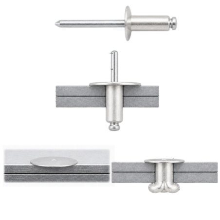 1 x Remache Ciego Todo Acero Inoxidable cabeza extra ancha 4.8X16 grosor de ajuste 9 con 11