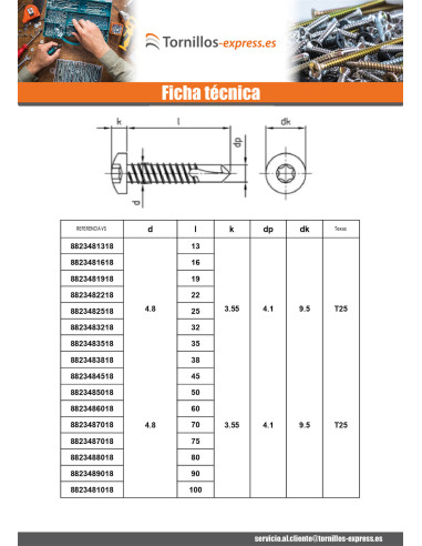 1 x Tornillo autoperforante cabeza cilíndrica...