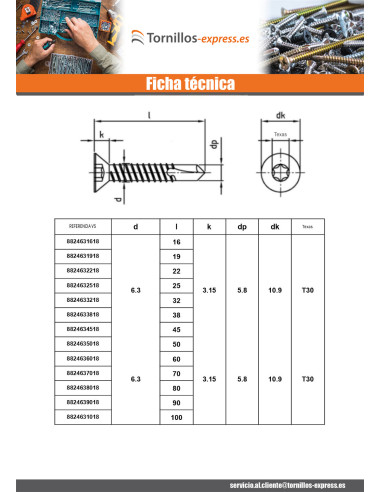1 x Tornillo autoperforante cabeza...