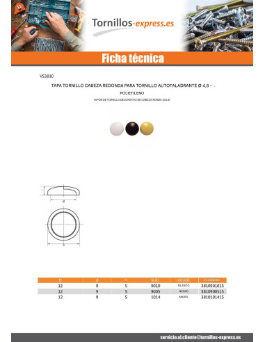 1 x Embellecedor tornillo cabeza cilíndrica...