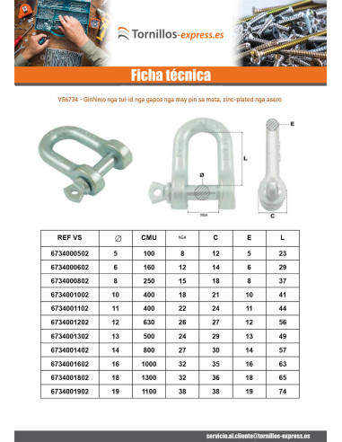 1 x Grillete Recta con Tornillo de ojo con ojo...