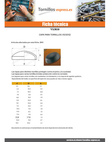 1 x Embellecedor tornillo cabeza cilíndrica...