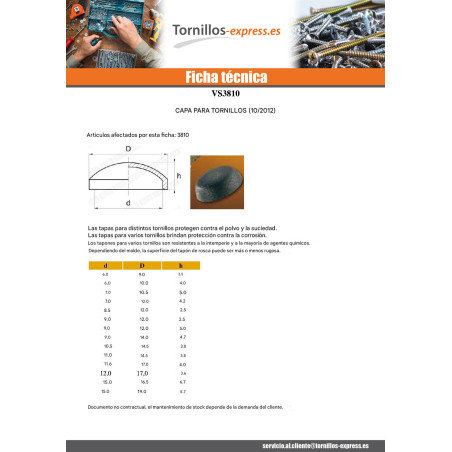1 x Embellecedor tornillo cabeza cilíndrica abombada Tornillo chapa DE4.8 Polietileno RAL1014