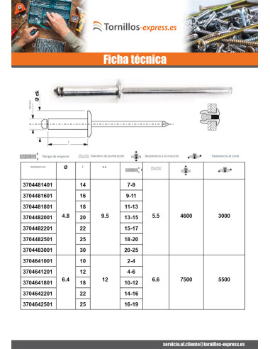 1 x Remache ciego totalmente de acero GUSTO...