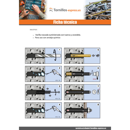 1 x Varilla roscada Anclaje QUÍMICO M20X260 Acero cincado blanco