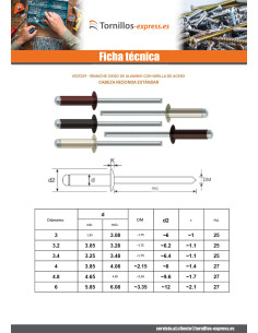 Remaches ciegos Barra Filettata Alluminio Acciaio 3.4X7... 2