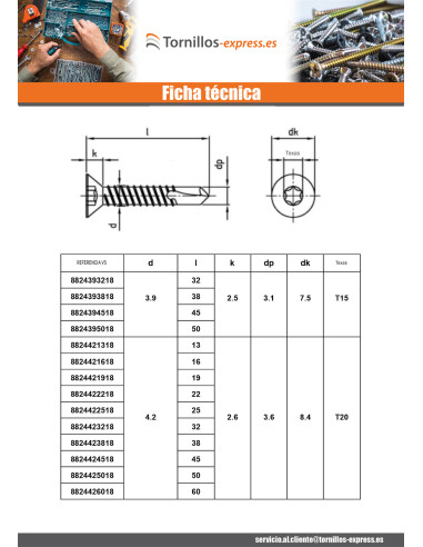 1 x Tornillo autoperforante cabeza...