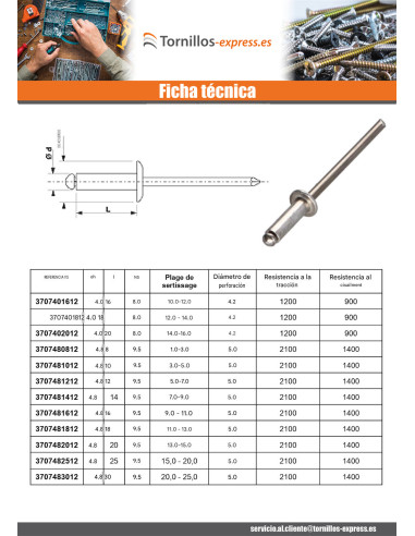 1 x Remache ciego, totalmente de aluminio 3.2X8...