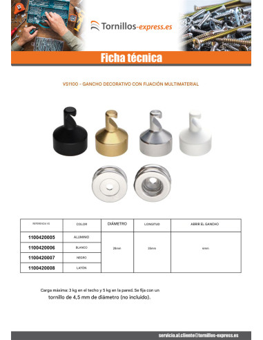 1 x Gancho decorativo Aluminio Negro con...