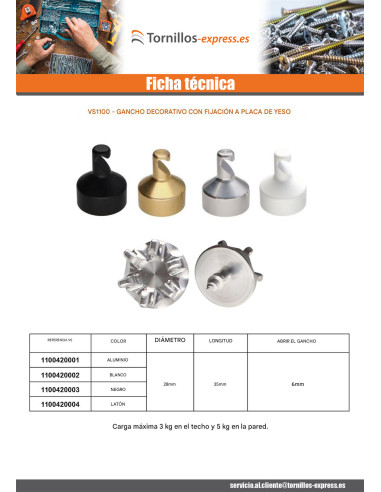 1 x Gancho decorativo Aluminio con fijación...