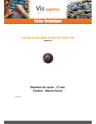 1 x Tapón para Cabeza de Tornillo TORX T30...
