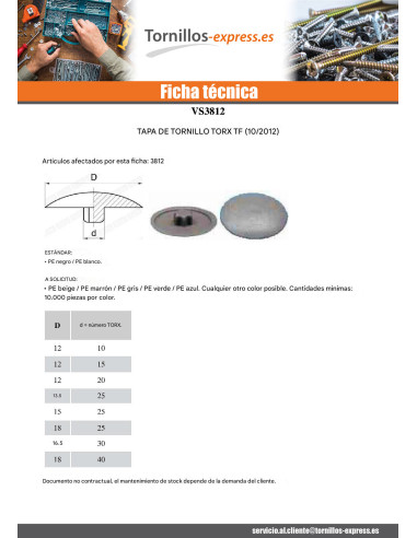 1 x Tapón para Cabeza de Tornillo TORX T40...