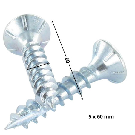 1 x Tornillos para madera TEKOR cabeza fresada/testa svasat dentado Pozi PZ4 5X60 roscado en 36 cut punta antihendidura