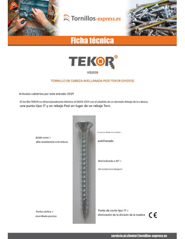 1 x Tornillos para madera TEKOR cabeza...
