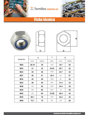 1 x Tuerca autoblocante M10 Acero cincado...