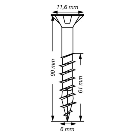 1 x Spax T-STAR MÁS cabeza fresada/testa svasat TORX T30 Inoxidable A2 6X90 roscado en 61