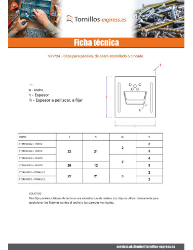1 x Clips para paneles n.º 3 + Tornillo Acero...