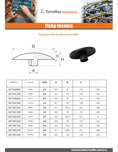 1 x Tapón para Cabeza de Tornillo CHC BTR M8...