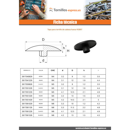 1 x Tapón para Cabeza de Tornillo CHC BTR M8 diámetro de cabeza: 13 Negro