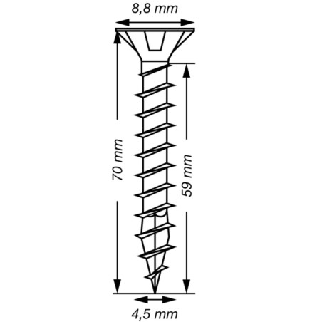 1 x Spax T-STAR MÁS cabeza fresada/testa svasat TORX T20 Inoxidable A2 4.5X70 roscado total