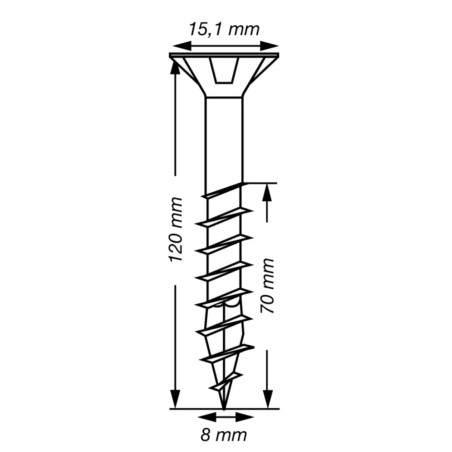 1 x Spax T-STAR MÁS cabeza fresada/testa svasat TORX T40 Inoxidable A2 8X120 roscado en 70