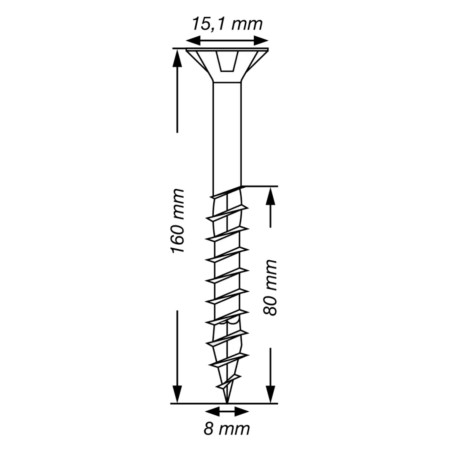 1 x Spax T-STAR MÁS cabeza fresada/testa svasat TORX T40 Inoxidable A2 8X160 roscado en 80