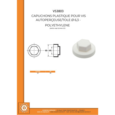 1 x Capuchón cabeza hexagonal Polietileno RAL1021 Para tornillos autotaladrantes o para chapa 6.3
