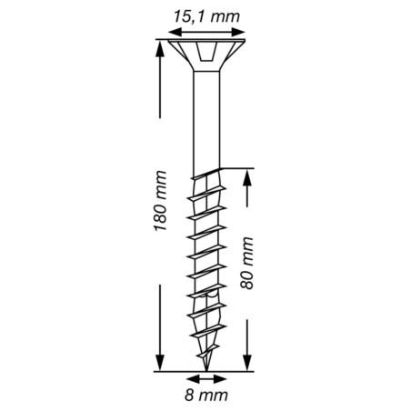 1 x Spax T-STAR MÁS cabeza fresada/testa svasat TORX T40 Inoxidable A2 8X180 roscado en 80